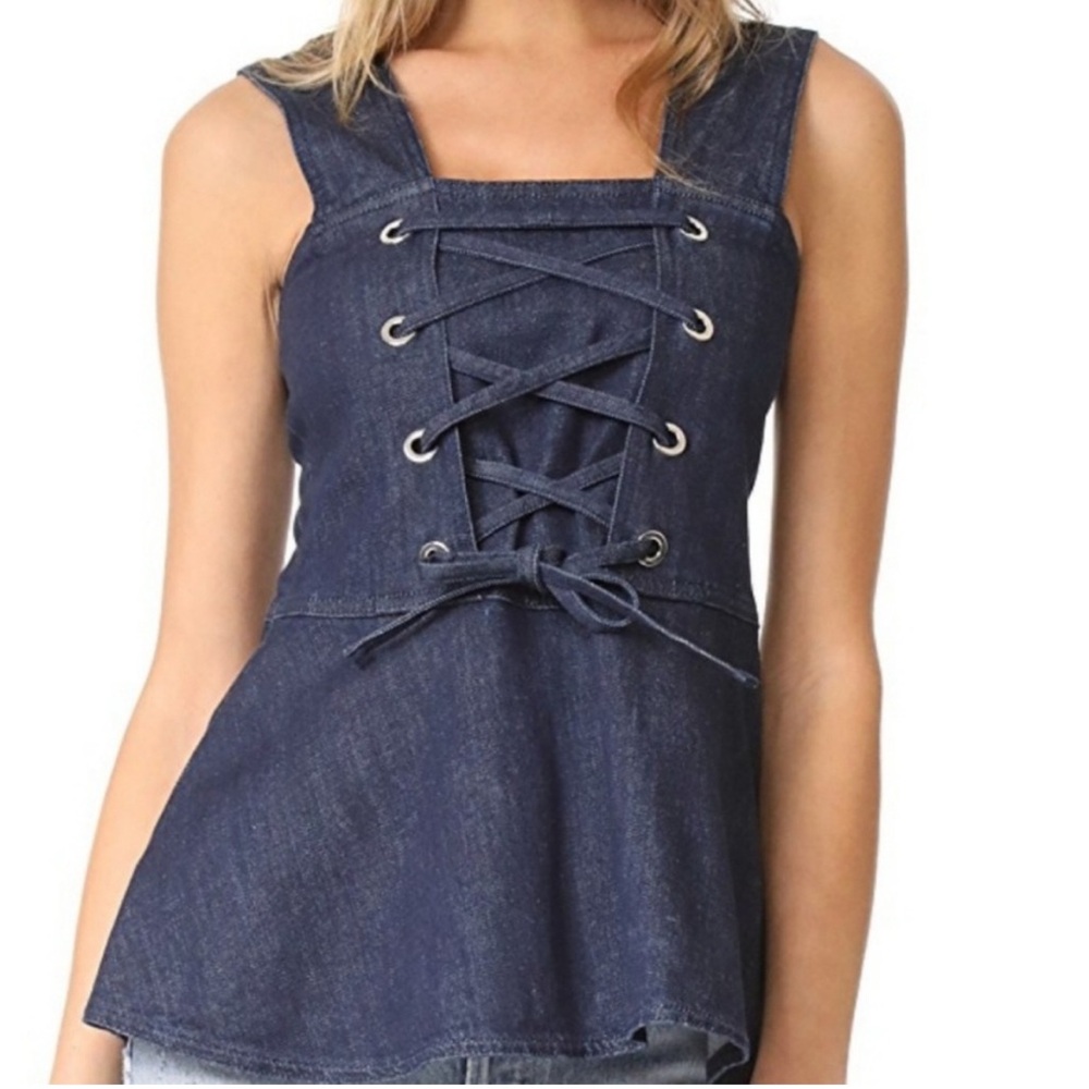 See by Chloé Dark Denim Lace-Up Tank Top